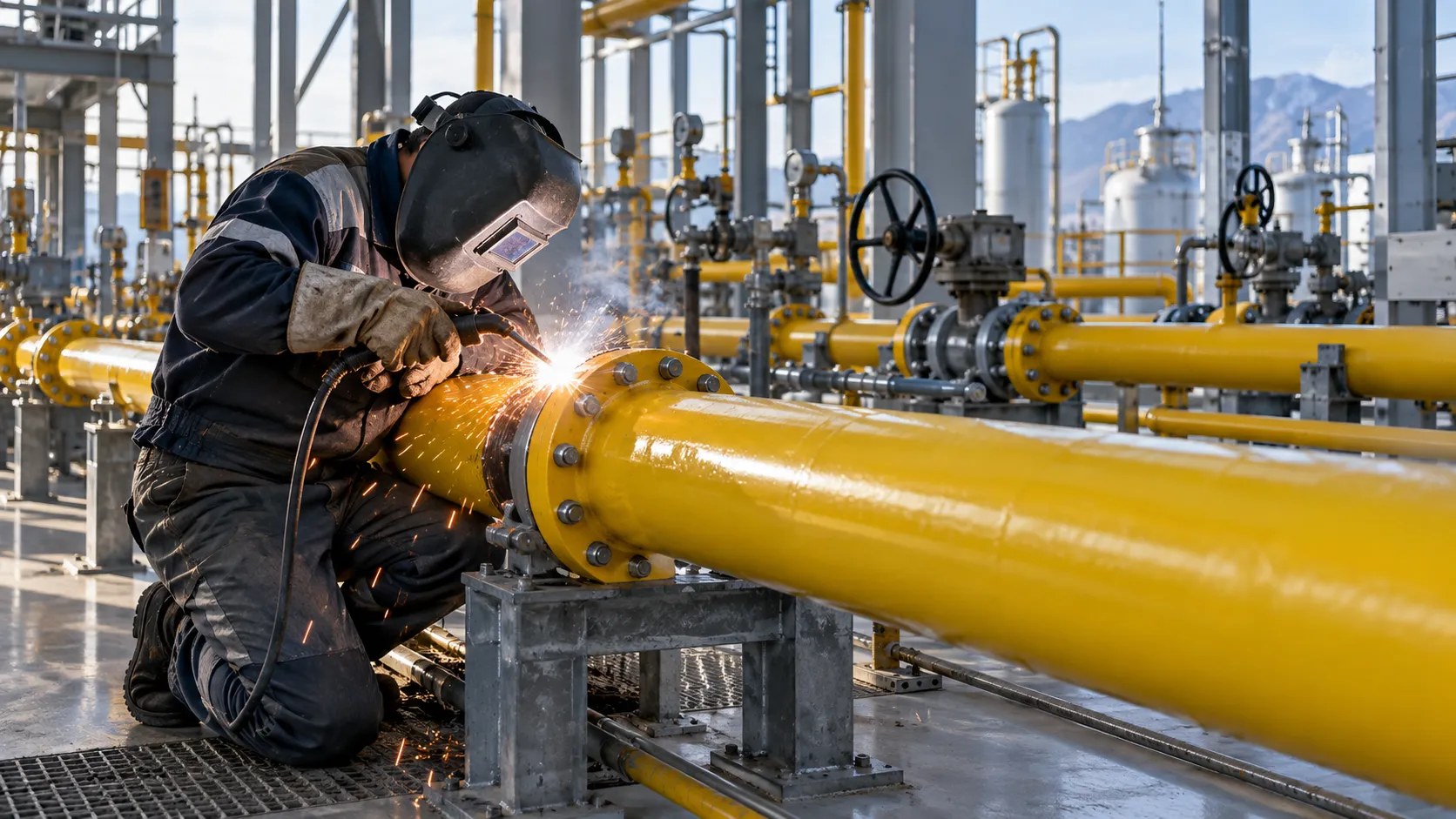Instalação e montagem de tubulações em sistema industrial de gases